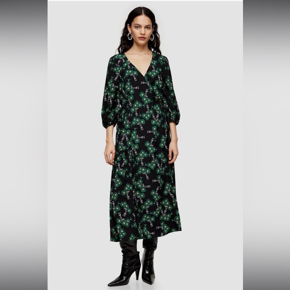 Topshop Daisy Floral Easy-Fit Wrap Dress, Tall - size 8